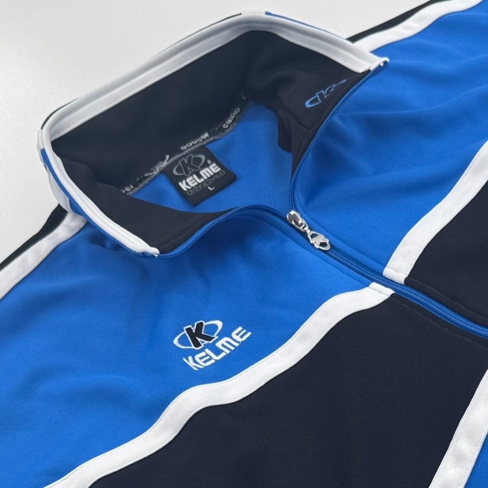 Kelme Futbol Calcio Team Jacket MENS Blue Black Full Zip Soccer SIZE LARGE